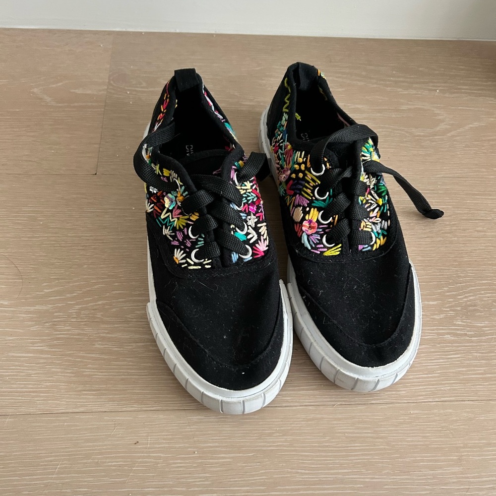 Floral Black Sneakers with White Soles